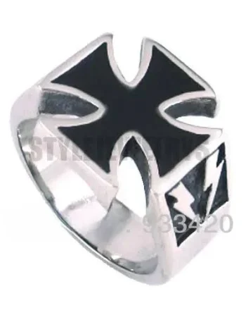 bague argent croix noire